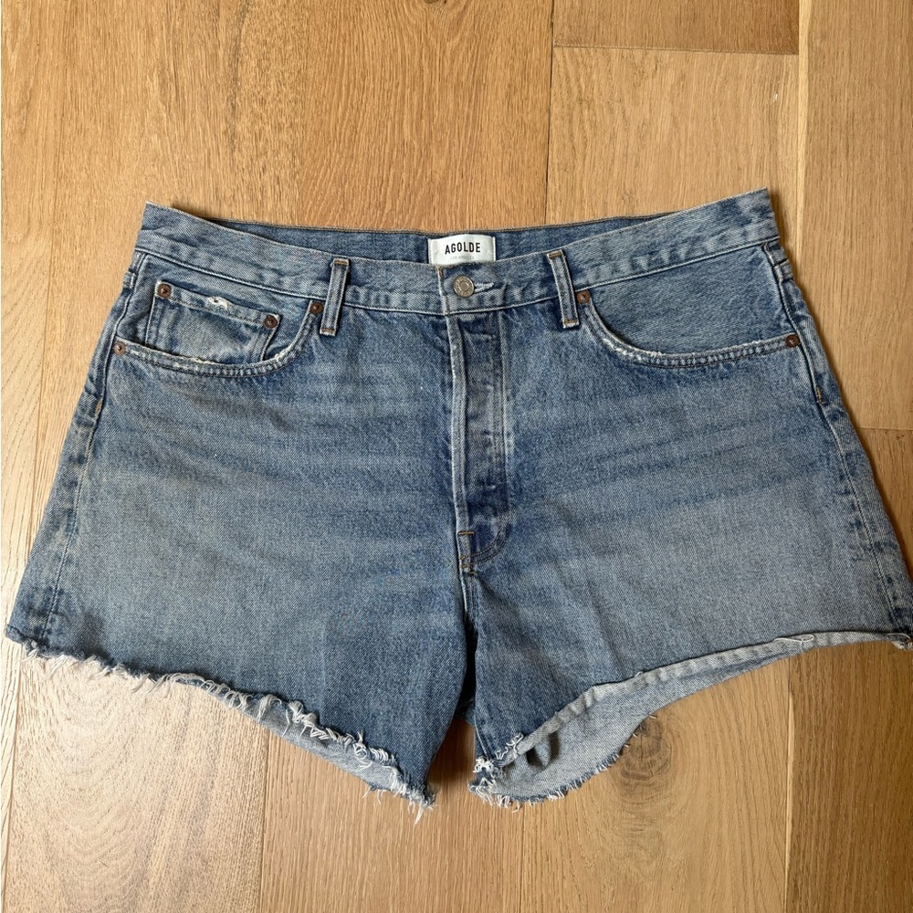 AGolde Parker Long Denim Shorts size 33 EUC